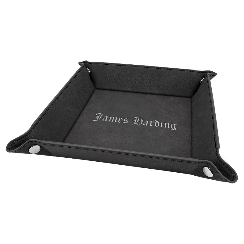 Personalized Black & Silver Men's Valet Tray with Folding Snaps