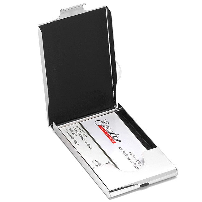 Side Loading Business Card Holder With Intersecting Lines - Executive Gift Shoppe