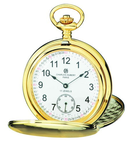 Gold Charles Hubert Pocket Watch & Chain #3907-GRR - Executive Gift Shoppe