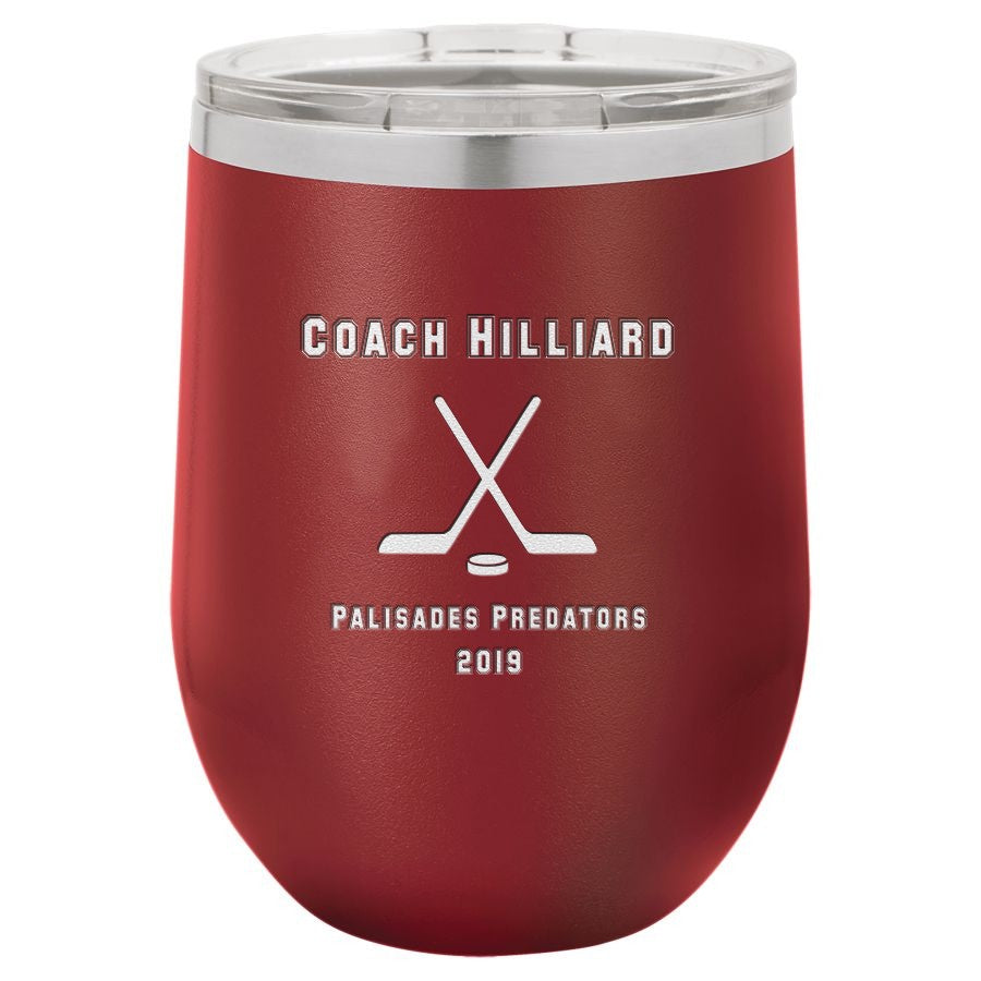 Hockey Coach's Maroon Insulated Stemless Wine Glass