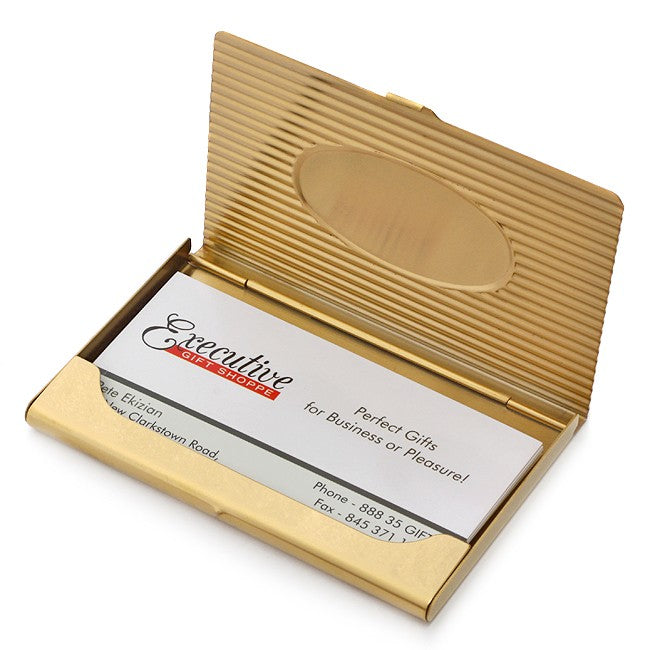 Gold Plated Business Card Case with Oval Engraving Plate - Executive Gift Shoppe