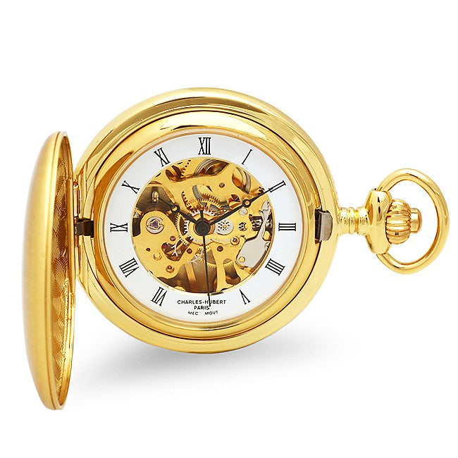 Engraved Gold Mechanical Charles Hubert Pocket Watch & Chain #3595 - Executive Gift Shoppe