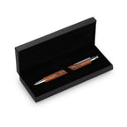 Silver & Rawhide Leatherette Click Action Ballpoint Pen - Free Personalization