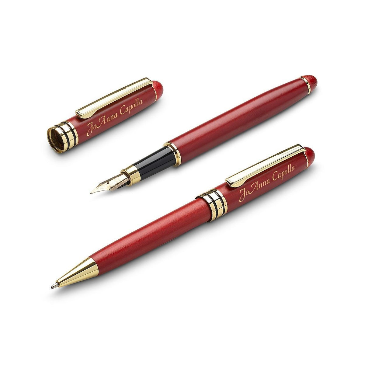Personalized Cherrywood Ballpoint Pen & Fountain Pen Set
