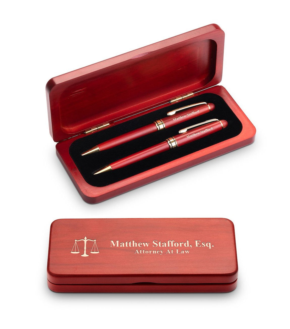 Elegance Collection Cherry Finish Personalized Pen & Pencil Set for Lawyers