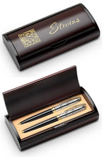Last Name Monogram Theme Personalized Two Piece Pen Set with Wood Box