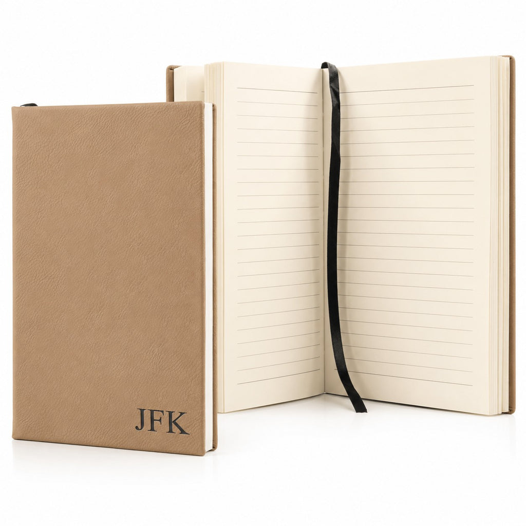 Light Brown Journal with Black Satin Bookmark with Personalized Initials