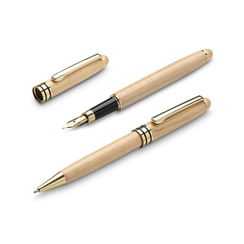 Elegance Collection Personalized Maple Wood Ballpoint Pen & Fountain Pen Set
