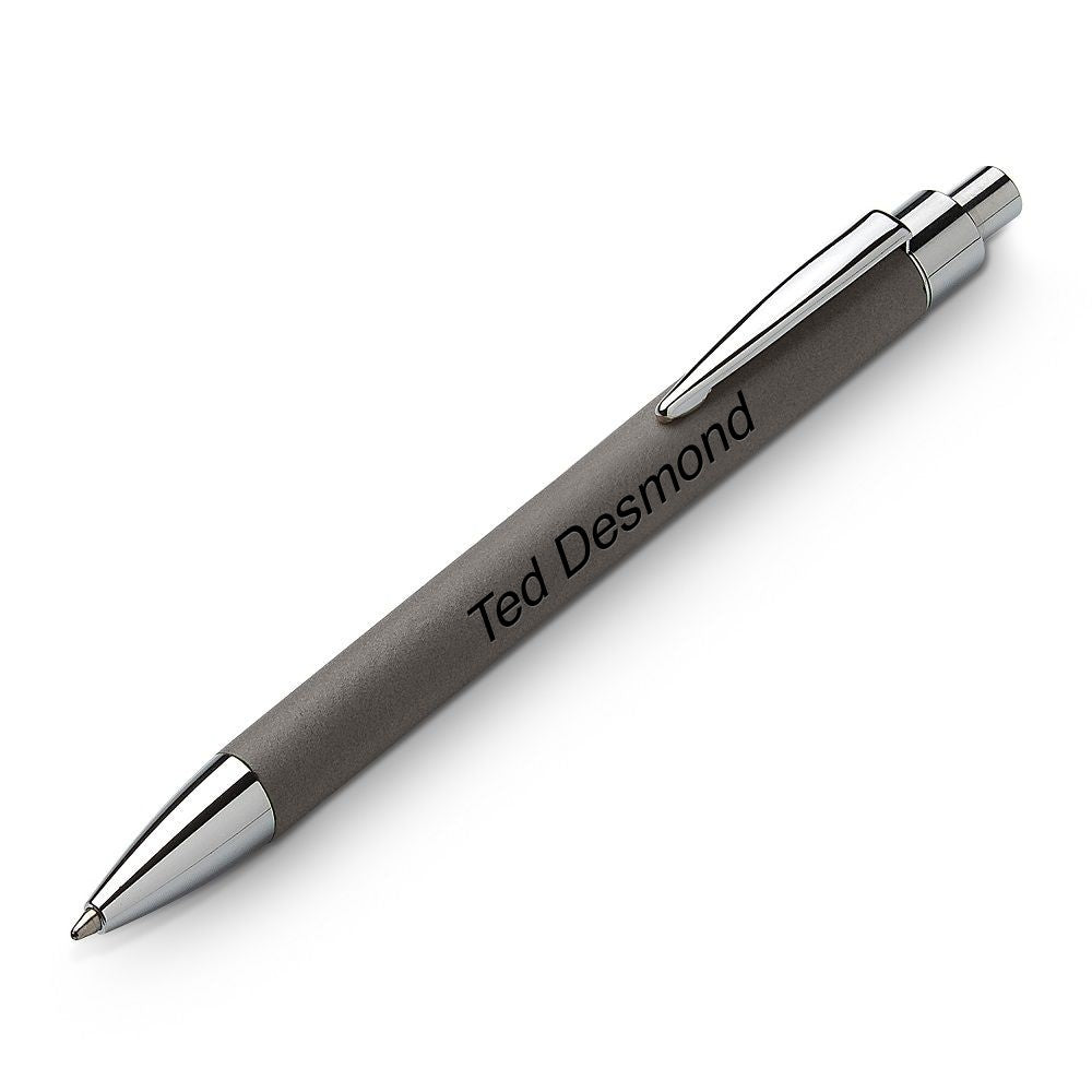 Silver & Gray Leatherette Click Action Ballpoint Pen - Free Personalization