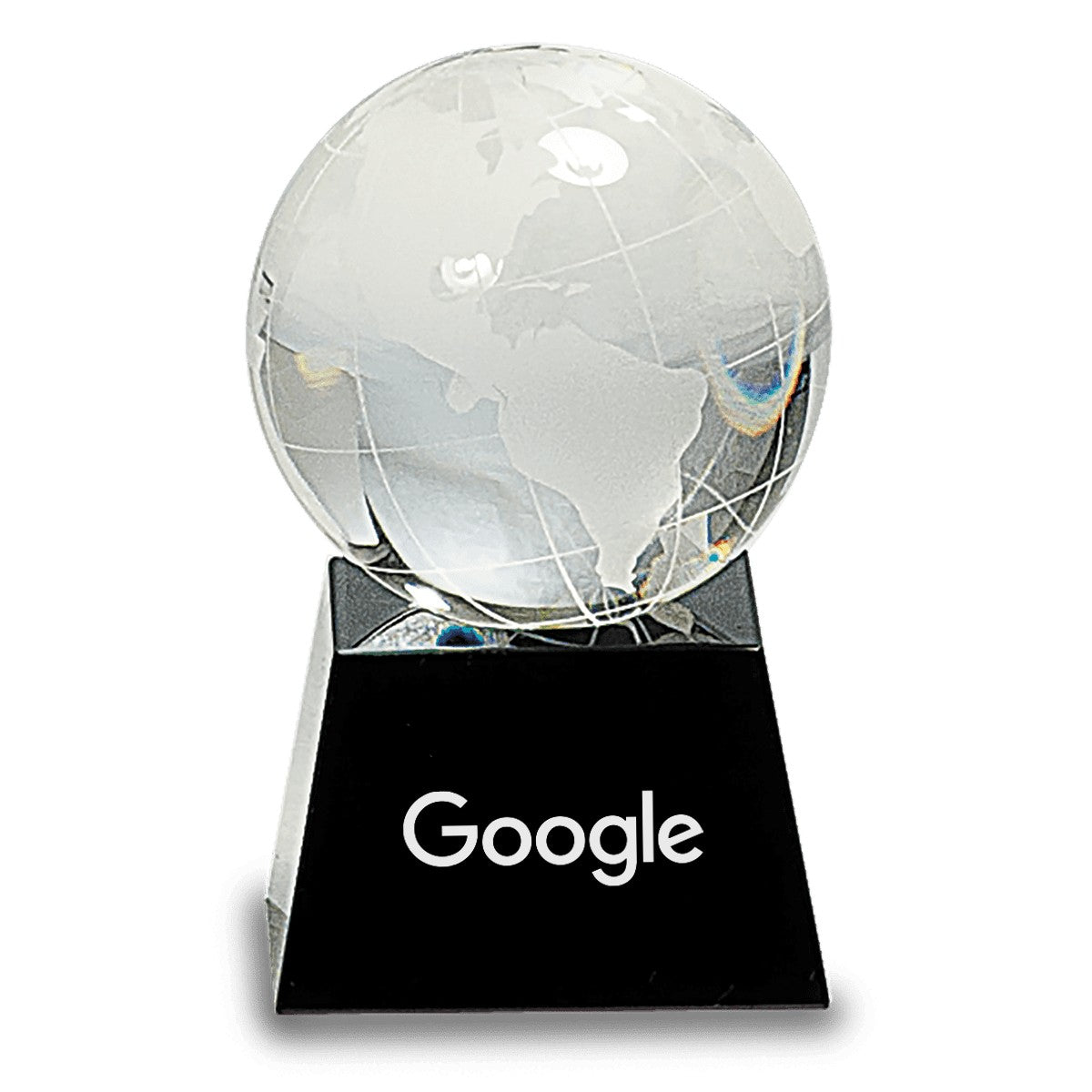 Crystal Globe with Personalized Black Crystal Base - 3" Height