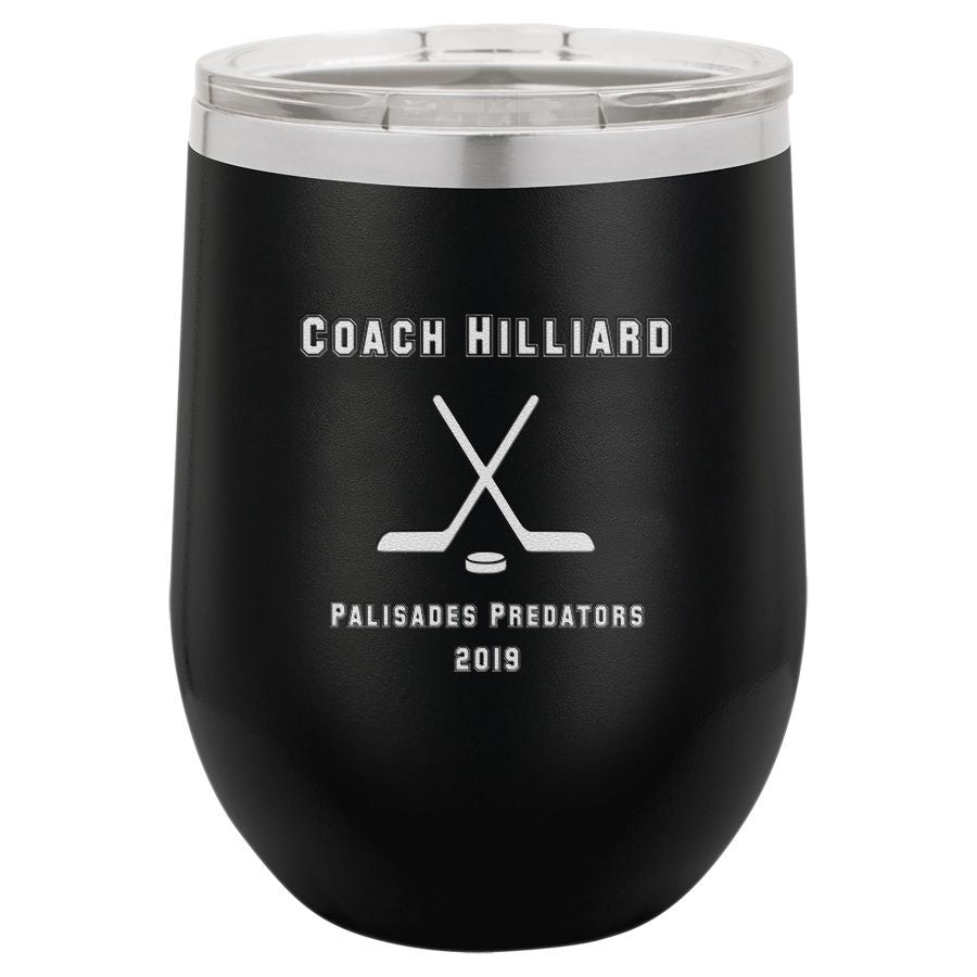Hockey Coach's Black Insulated Stemless Wine Glass