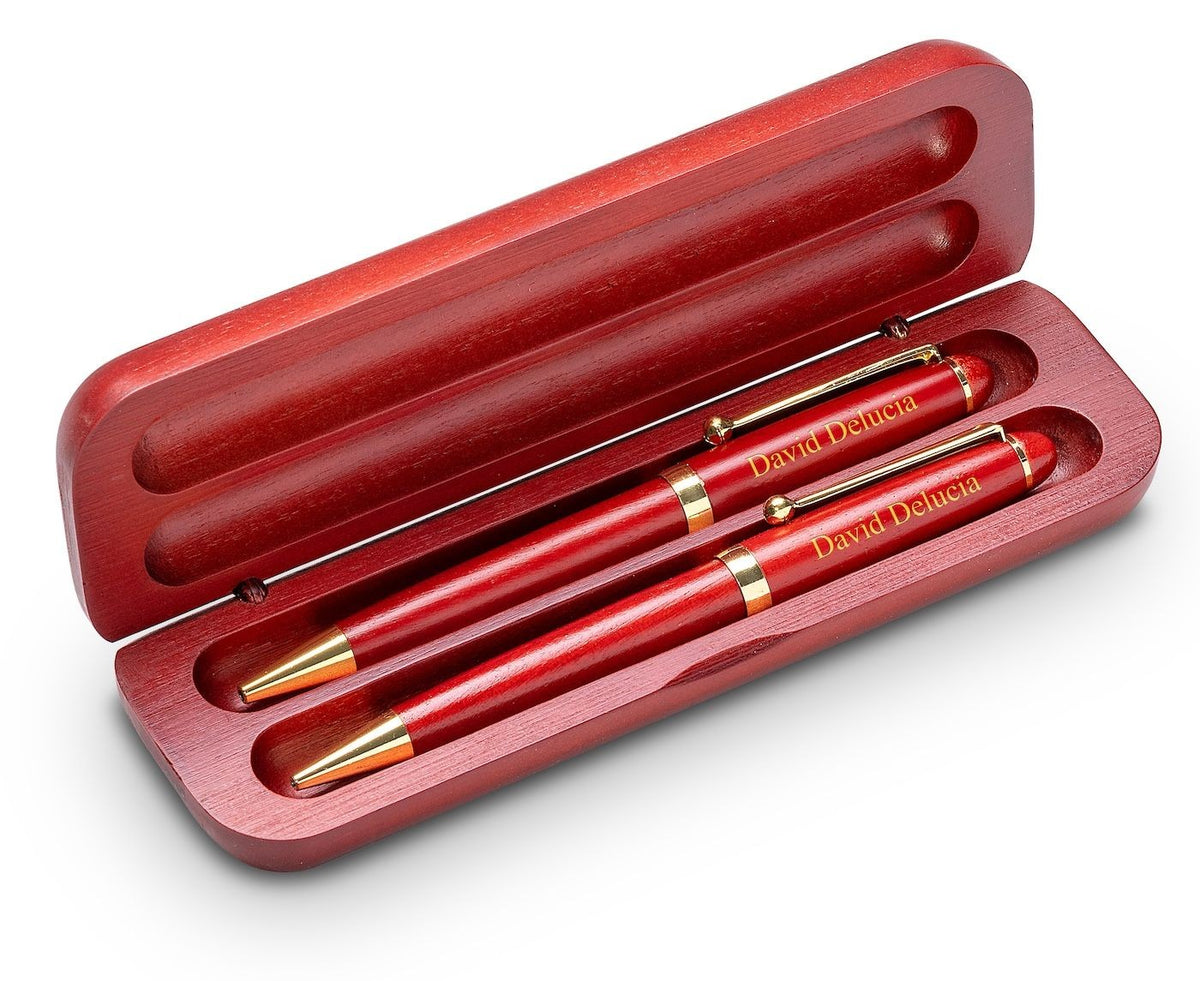 Personalized Cherrywood Double Pen and Box Set - Executive Gift Shoppe