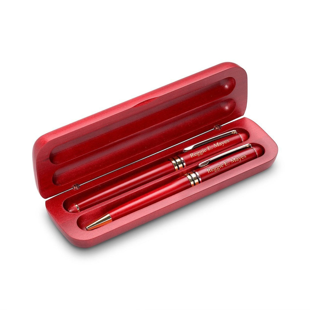 Script Monogram Personalized Cherrywood Ballpoint Pen & Fountain Pen Set