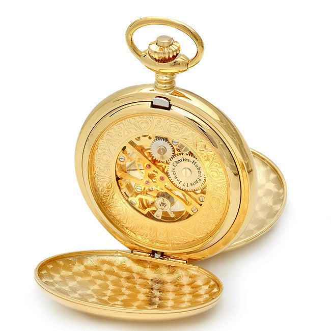 Dual Opening Gold Mechanical Pocket Watch & Chain - Executive Gift Shoppe