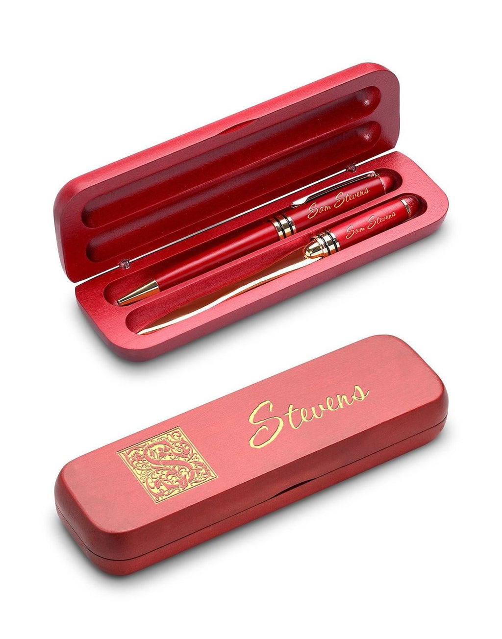 Last Name Monogram Personalized Cherrywood Pen & Letter Opener Set