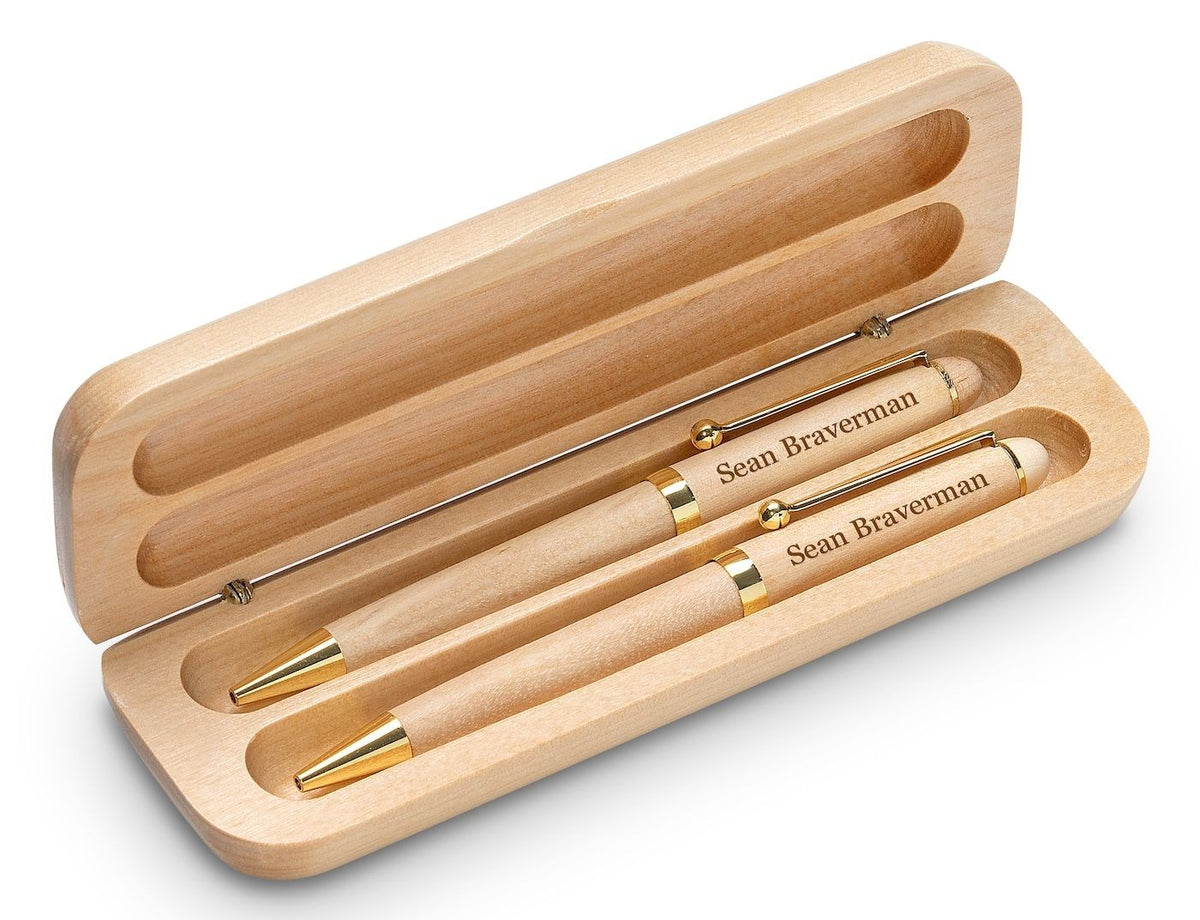 Personalized Maple Wood Double Pen and Box Set - Executive Gift Shoppe