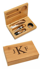 Roman Monogram Bamboo 4 Piece Wine Tool Set