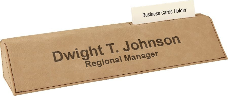 Personalized Light Brown Desk Wedge with Business Card Holder