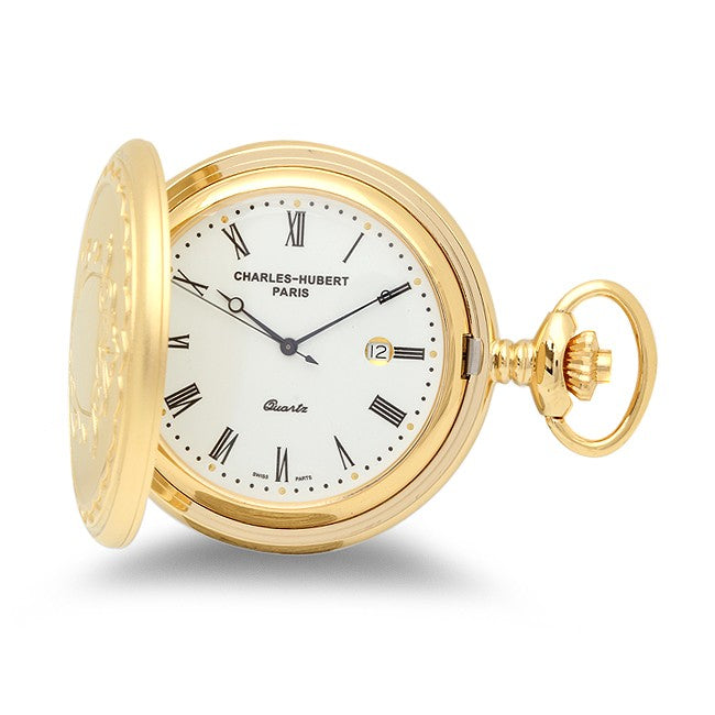 Personalized Gold Quartz Charles Hubert Pocket Watch & Chain #3675 - Executive Gift Shoppe