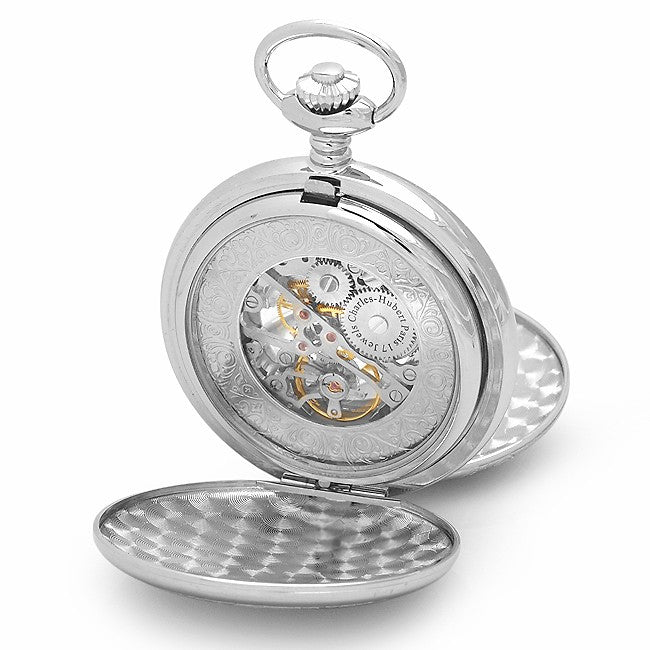 Silver Mechanical Charles Hubert Pocket Watch and Chain #3564 - Executive Gift Shoppe
