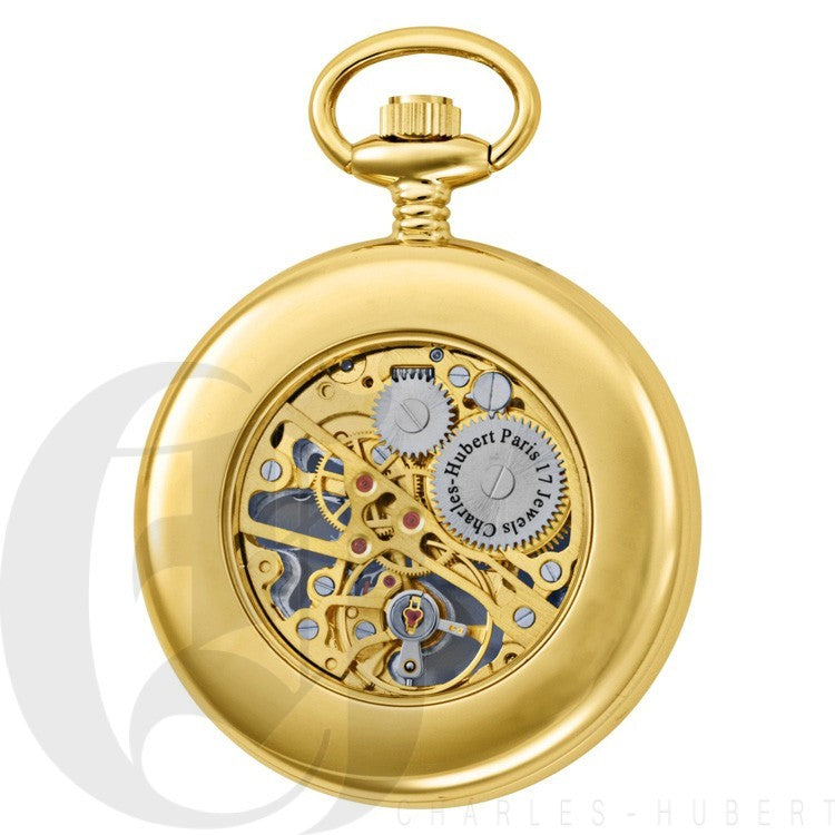 Gold Open Face Charles Hubert Pocket Watch & Chain #3801 - Executive Gift Shoppe