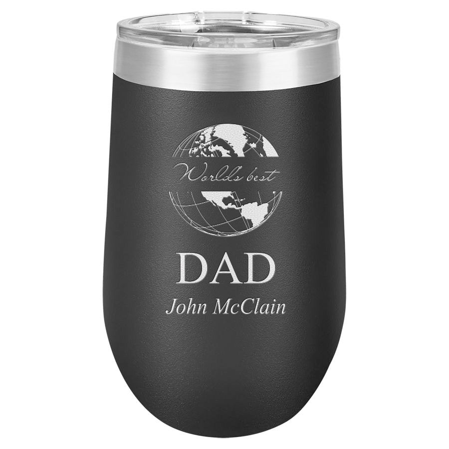 World's Best Dad Personalized 16 Ounce Black Insulated Stemless Wine Glass