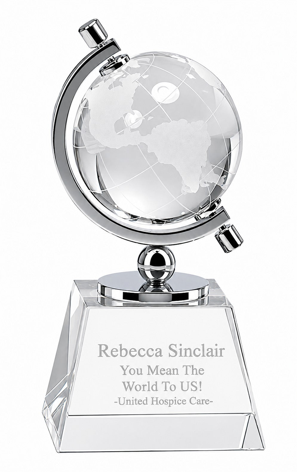 Personalized Crystal Globe On Clear Crystal Pedestal