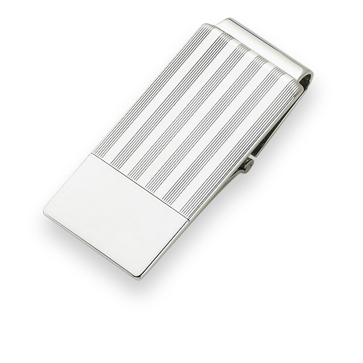 Sterling Silver Pinstripe Engravable Money Clip with Hinged Grip - Executive Gift Shoppe