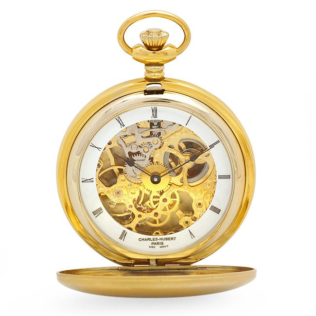 Engraved Gold Mechanical Charles Hubert Pocket Watch & Chain #3780-G - Executive Gift Shoppe