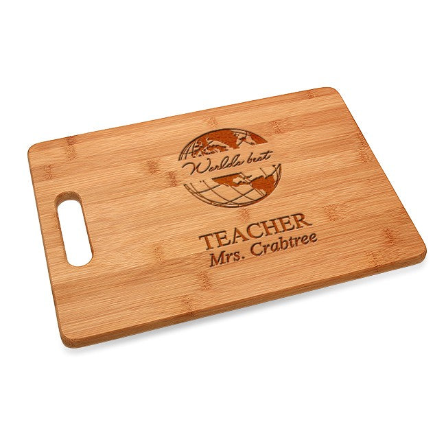 World's Best Teacher Bamboo Cutting Board With Handle