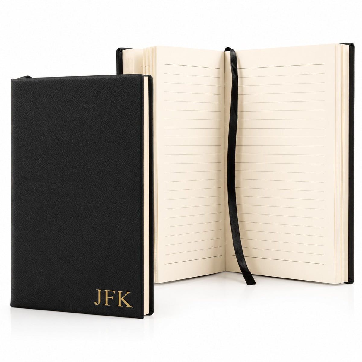 Black & Gold Journal with Black Satin Bookmark with Personalized Initials