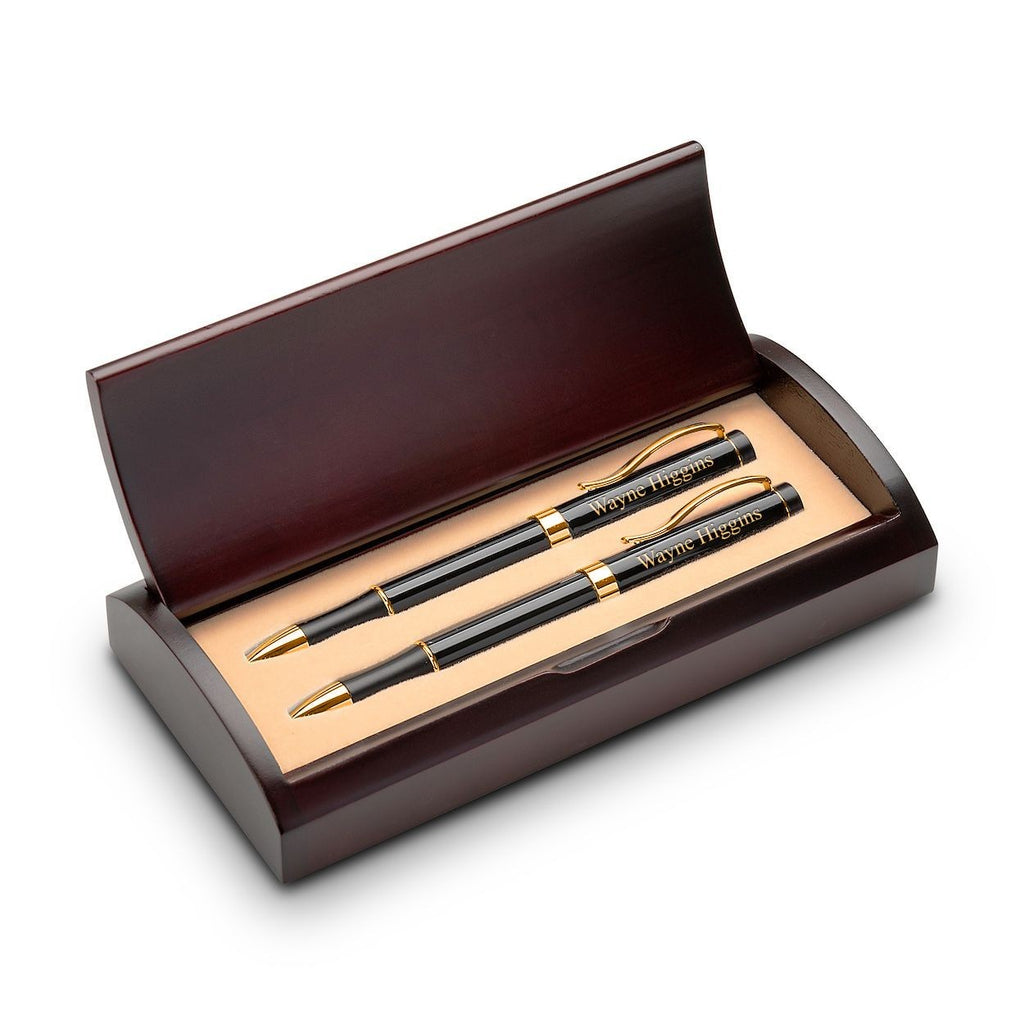 Hockey Themed Laser Engraved Pen & Pencil Set with Wood Box
