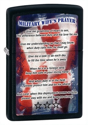 Military Wife's Prayer Black Matte Zippo Lighter - ID# 28315
