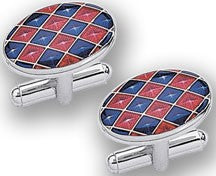 Sterling Silver Eurolinks Collection Blue & Red Checkerboard Pattern Cuff Links