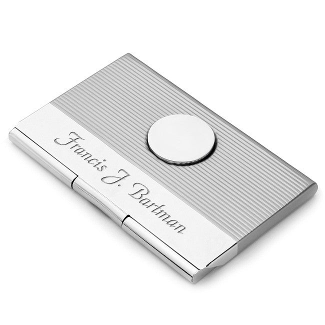 Engine Turned Business Card Holder with Engraved Round Plate - Executive Gift Shoppe
