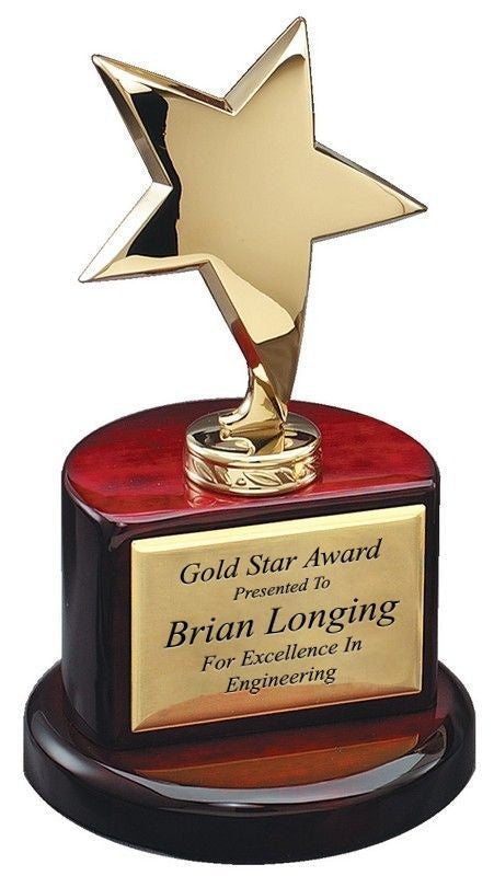 Personalized Gold Star Award with Semi-Circle Wood Base