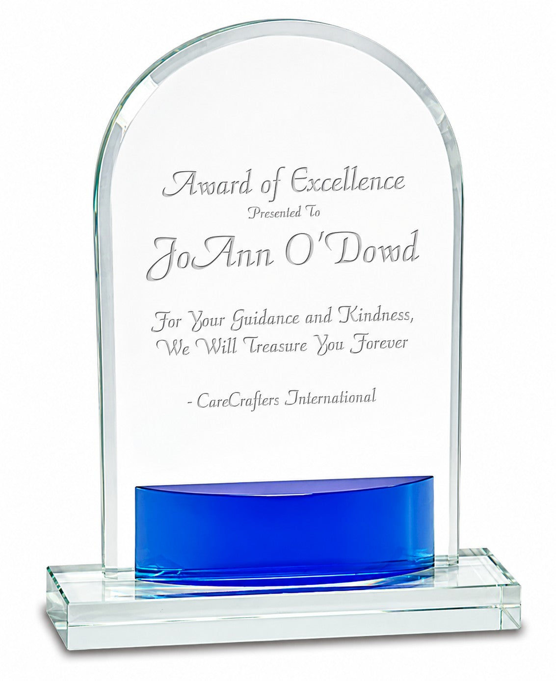 Personalized Crystal Oval Recognition Award With Blue Accent