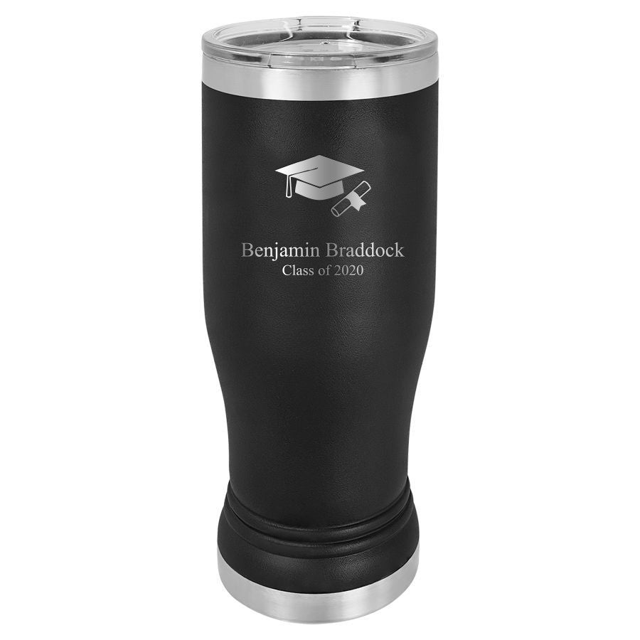 Graduate Theme Personalized Polar Camel Stainless Steel Pilsner Glass - Black