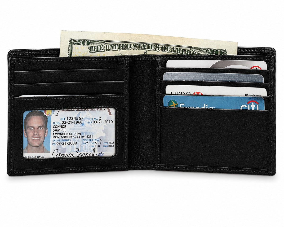 Executive Collection RFID Blocking Slim Bifold Black Leather Wallet