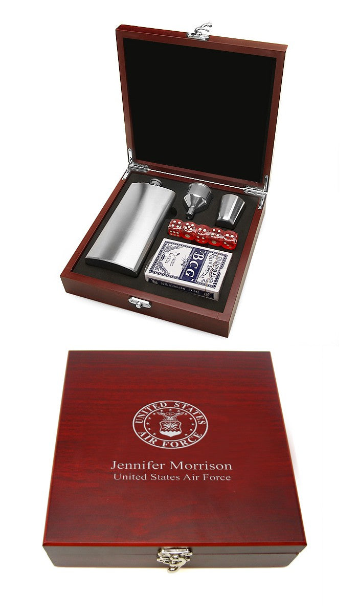 US Air Force Engraved Flask & Gaming Set - Executive Gift Shoppe