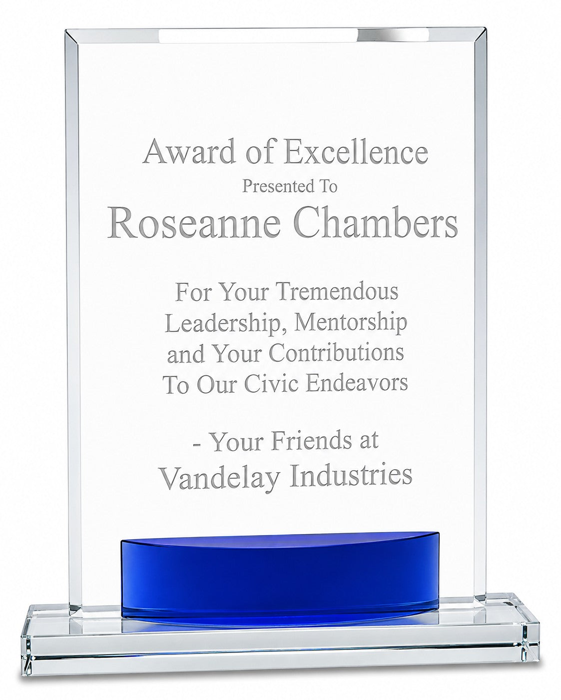 Personalized Crystal Rectangle With Blue Accent