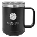 Soccer Themed Personalized Black Insulated Coffee Mug