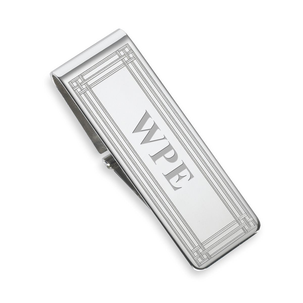 Polished Sterling Silver Interlocking Frame Hinged Money Clip