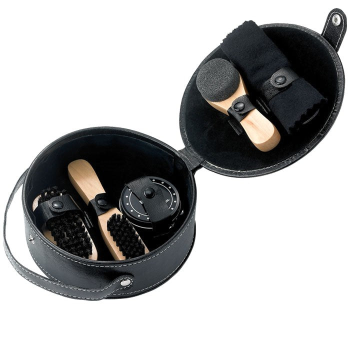 Round Black Faux Leather 5 Piece Shoe Shine Set