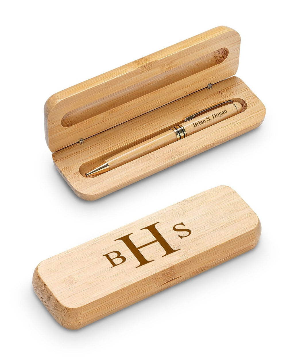 Roman Monogram Theme Laser Engrave Bamboo Pen and Box Set
