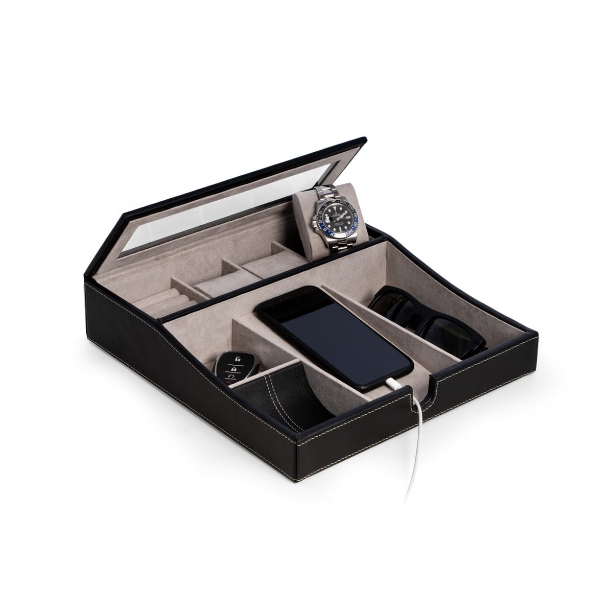 Leather Valet Box With Phone Tray