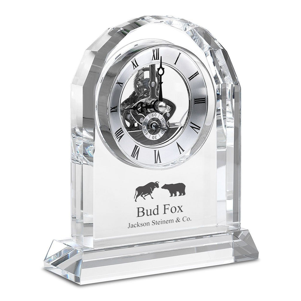 Bull & Bear Solid Crystal Personalized Quartz Clock With Arched Top