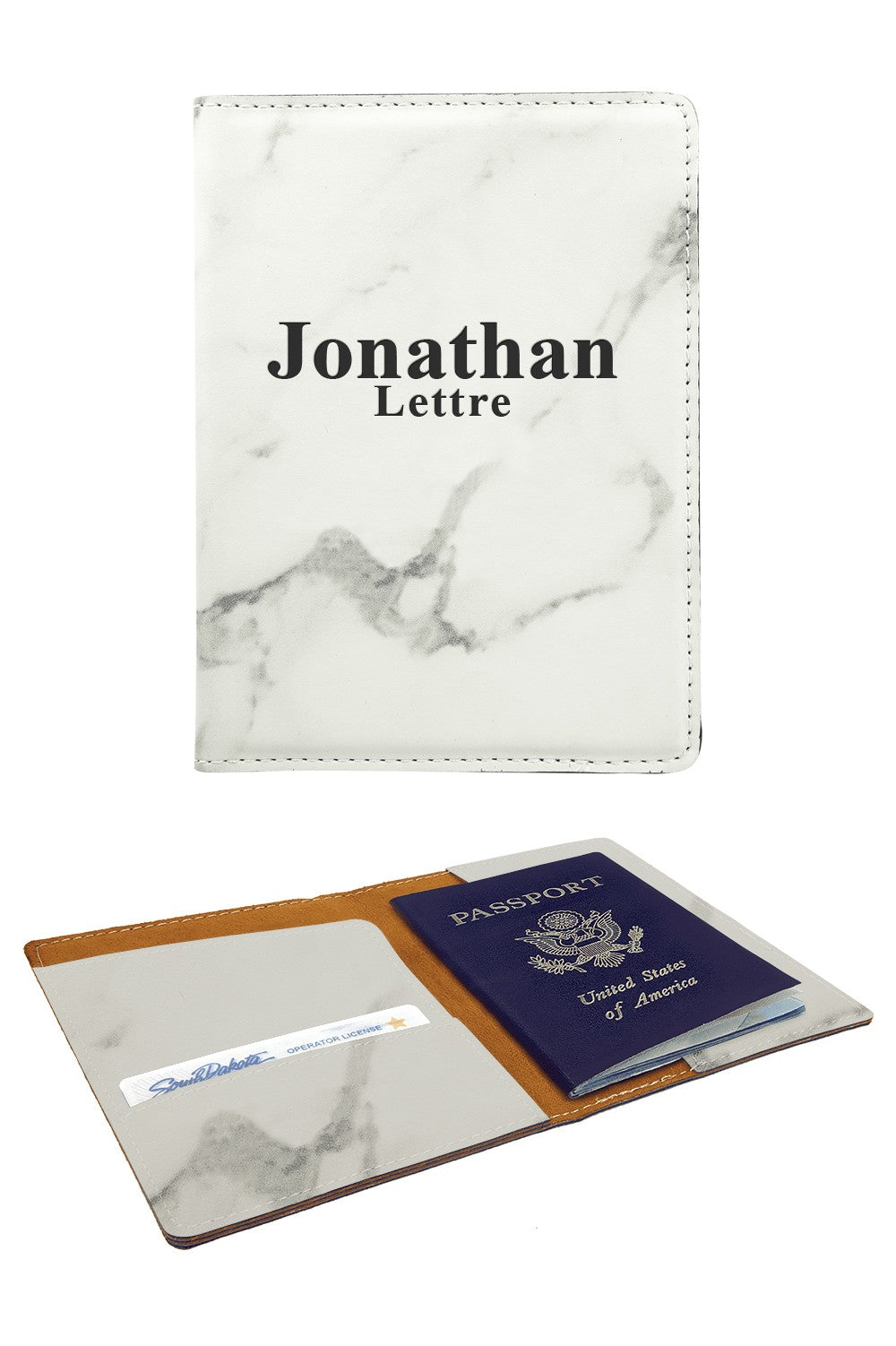 Personalized White Marble Leatherette Passport Holder