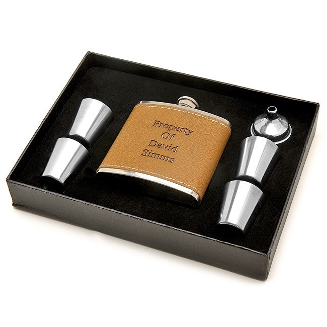 Personalized Leather Flask & Shot Cups Gift Set - Executive Gift Shoppe