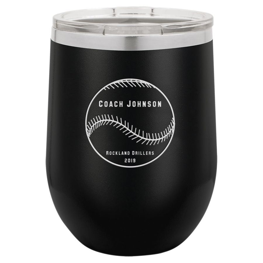 Baseball Coach's Black Insulated Stemless Wine Glass